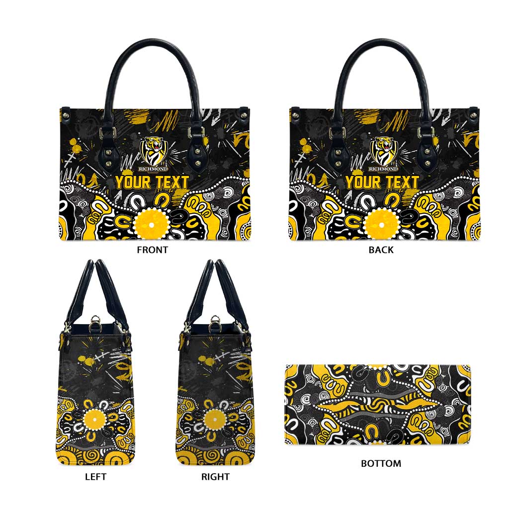 Personalized Richmond Tigers Leather Bag Aboriginal Dot Painting Graffiti Style