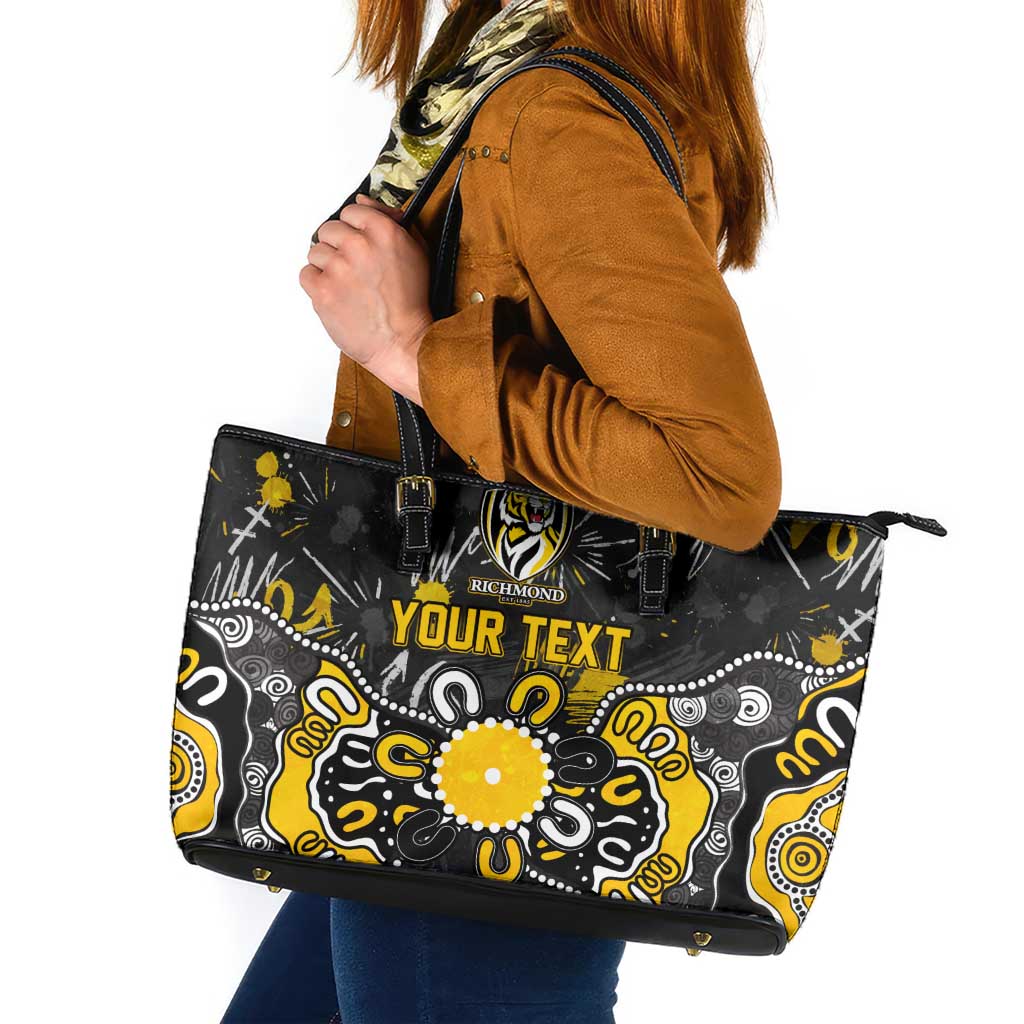 Personalized Richmond Tigers Leather Tote Bag Aboriginal Dot Painting Graffiti Style