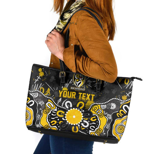 Personalized Richmond Tigers Leather Tote Bag Aboriginal Dot Painting Graffiti Style