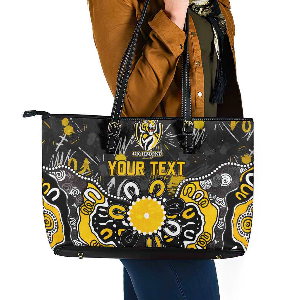 Personalized Richmond Tigers Leather Tote Bag Aboriginal Dot Painting Graffiti Style