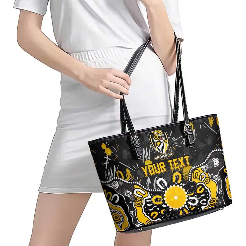 Personalized Richmond Tigers Leather Tote Bag Aboriginal Dot Painting Graffiti Style
