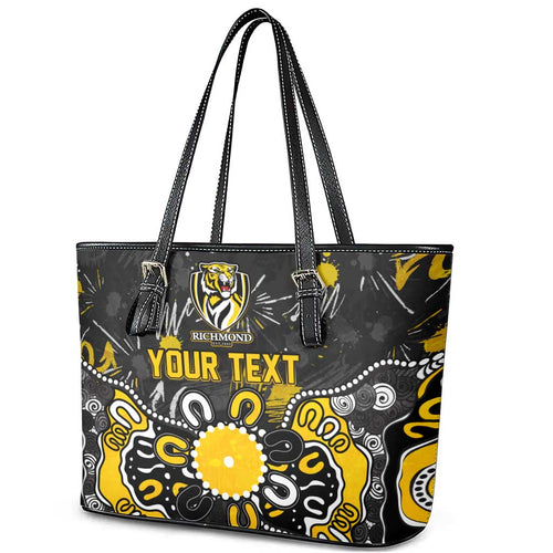 Personalized Richmond Tigers Leather Tote Bag Aboriginal Dot Painting Graffiti Style