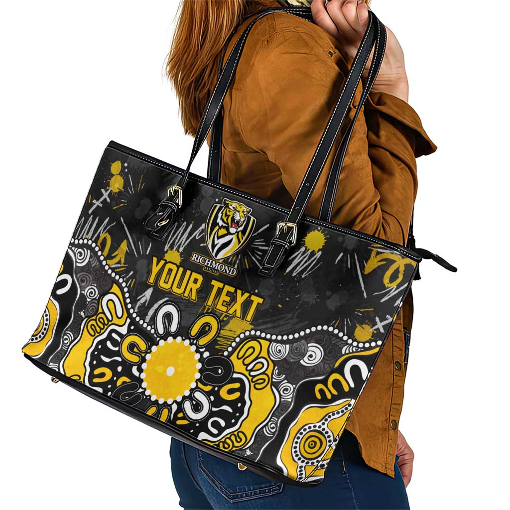 Personalized Richmond Tigers Leather Tote Bag Aboriginal Dot Painting Graffiti Style