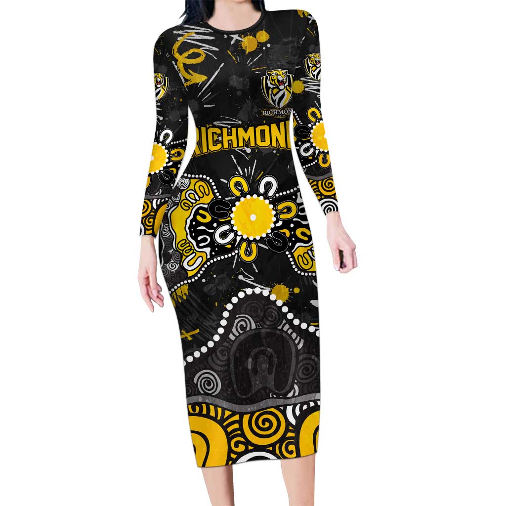 Personalized Richmond Tigers Long Sleeve Bodycon Dress Aboriginal Dot Painting Graffiti Style