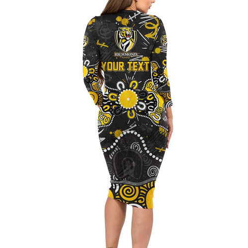 Personalized Richmond Tigers Long Sleeve Bodycon Dress Aboriginal Dot Painting Graffiti Style