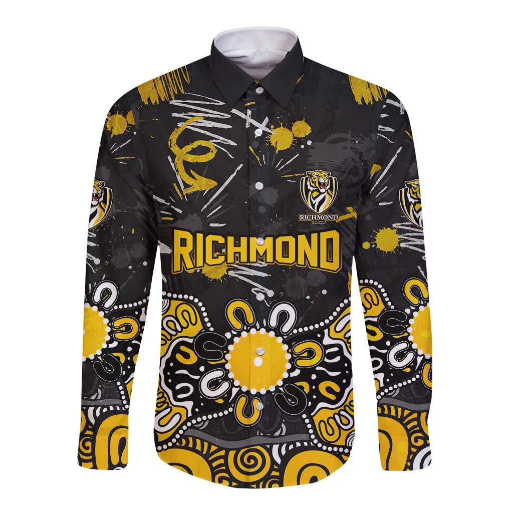 Personalized Richmond Tigers Long Sleeve Button Shirt Aboriginal Dot Painting Graffiti Style