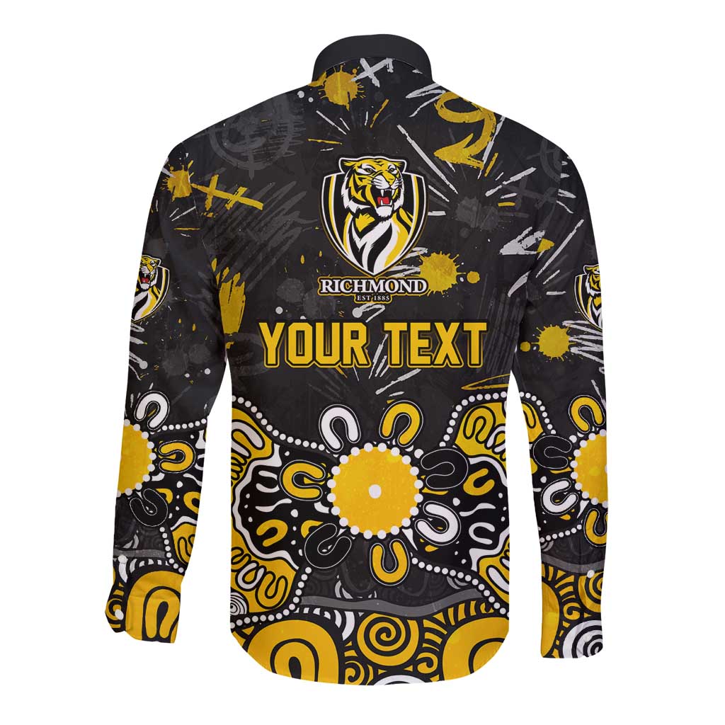 Personalized Richmond Tigers Long Sleeve Button Shirt Aboriginal Dot Painting Graffiti Style