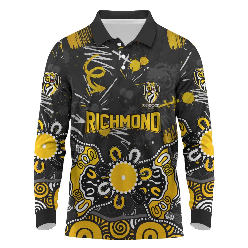 Personalized Richmond Tigers Long Sleeve Polo Shirt Aboriginal Dot Painting Graffiti Style