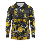Personalized Richmond Tigers Long Sleeve Polo Shirt Aboriginal Dot Painting Graffiti Style