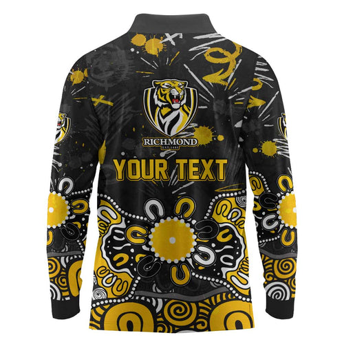 Personalized Richmond Tigers Long Sleeve Polo Shirt Aboriginal Dot Painting Graffiti Style
