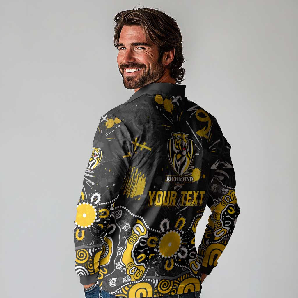 Personalized Richmond Tigers Long Sleeve Polo Shirt Aboriginal Dot Painting Graffiti Style