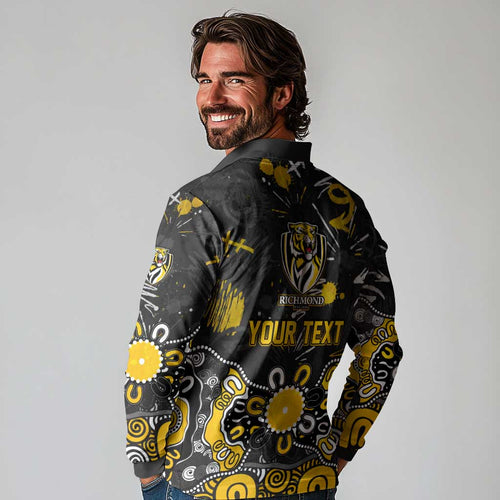 Personalized Richmond Tigers Long Sleeve Polo Shirt Aboriginal Dot Painting Graffiti Style