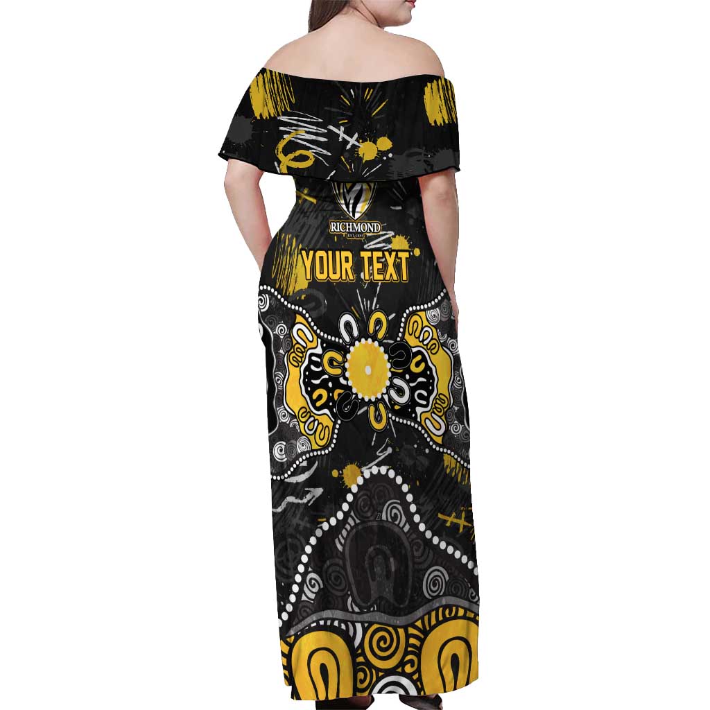 Personalized Richmond Tigers Off Shoulder Maxi Dress Aboriginal Dot Painting Graffiti Style
