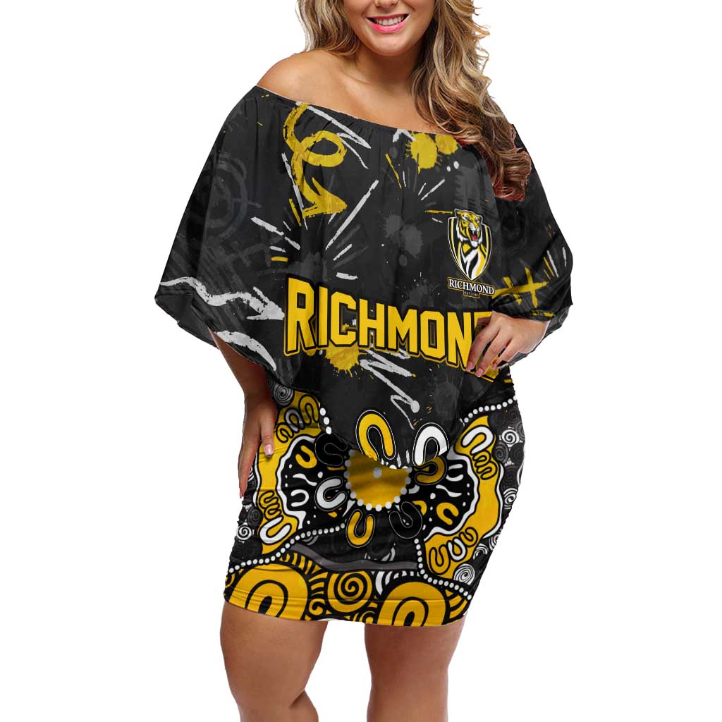 Personalized Richmond Tigers Off Shoulder Short Dress Aboriginal Dot Painting Graffiti Style