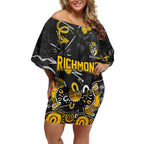 Personalized Richmond Tigers Off Shoulder Short Dress Aboriginal Dot Painting Graffiti Style