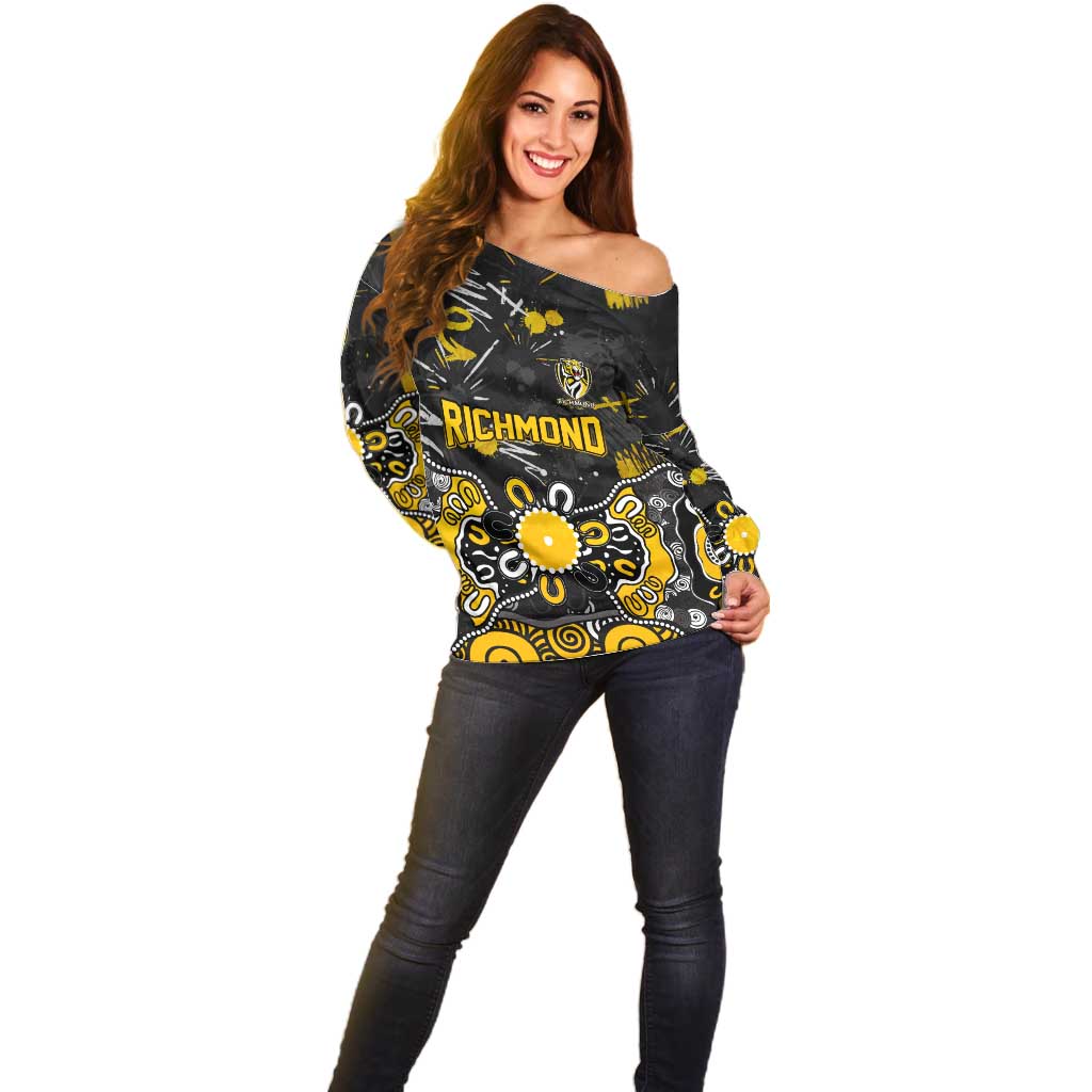 Personalized Richmond Tigers Off Shoulder Sweater Aboriginal Dot Painting Graffiti Style