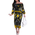 Personalized Richmond Tigers Off The Shoulder Long Sleeve Dress Aboriginal Dot Painting Graffiti Style