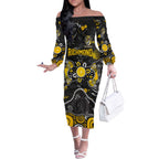 Personalized Richmond Tigers Off The Shoulder Long Sleeve Dress Aboriginal Dot Painting Graffiti Style