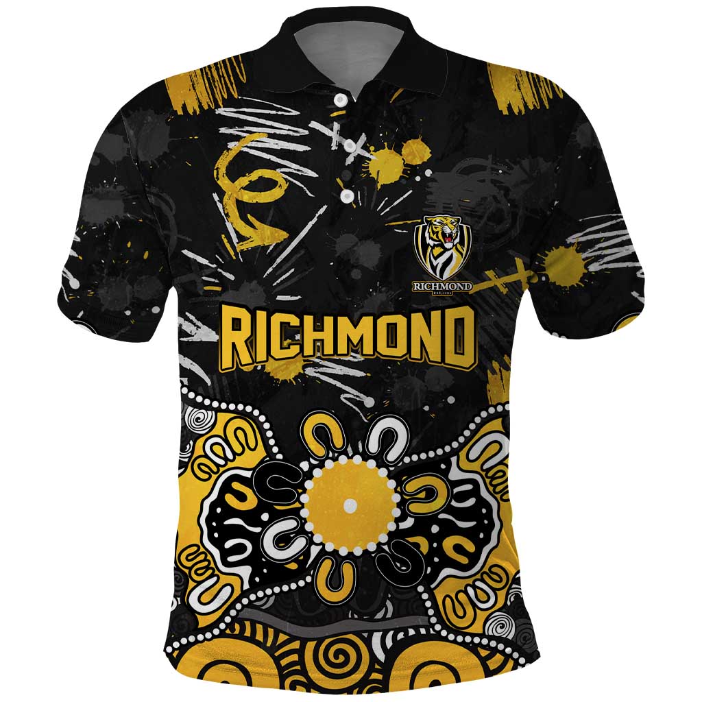 Personalized Richmond Tigers Polo Shirt Aboriginal Dot Painting Graffiti Style