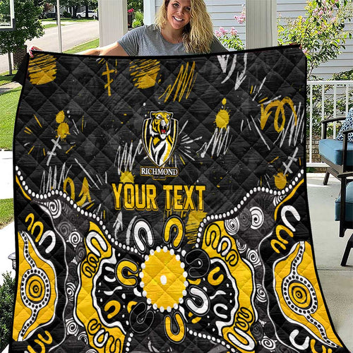 Personalized Richmond Tigers Quilt Aboriginal Dot Painting Graffiti Style
