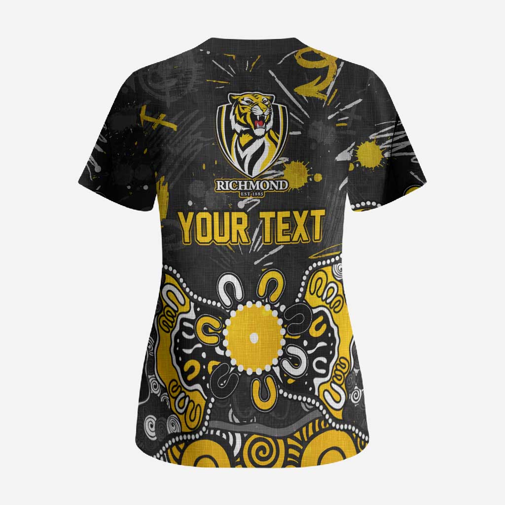 Personalized Richmond Tigers Scrub Top Aboriginal Dot Painting Graffiti Style
