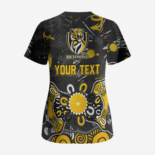 Personalized Richmond Tigers Scrub Top Aboriginal Dot Painting Graffiti Style
