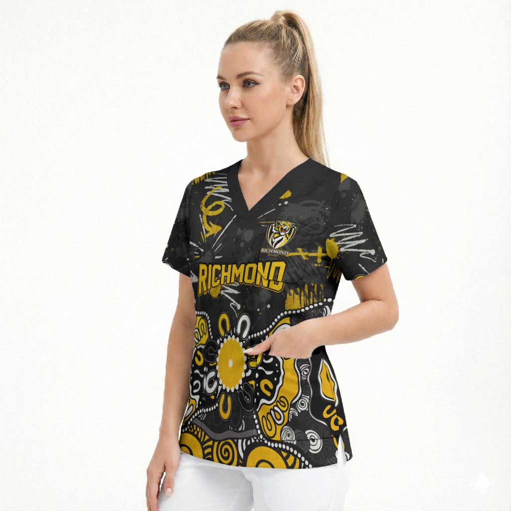 Personalized Richmond Tigers Scrub Top Aboriginal Dot Painting Graffiti Style