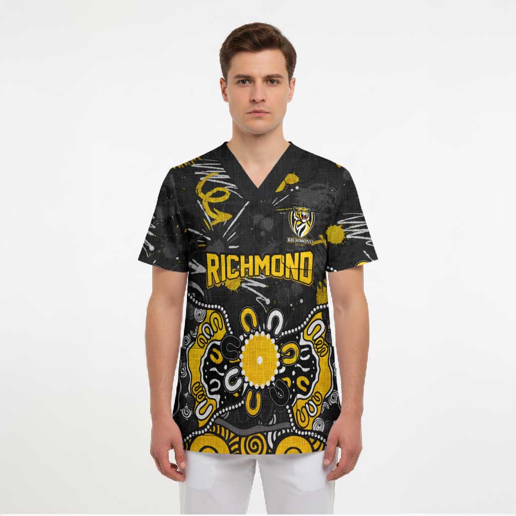 Personalized Richmond Tigers Scrub Top Aboriginal Dot Painting Graffiti Style