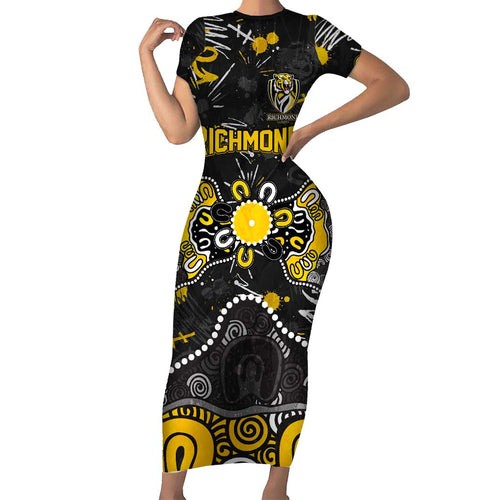 Personalized Richmond Tigers Short Sleeve Bodycon Dress Aboriginal Dot Painting Graffiti Style