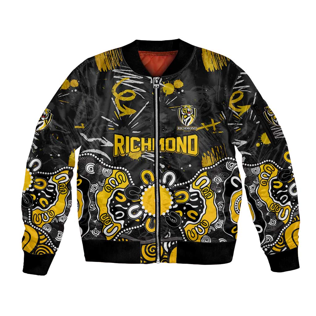 Personalized Richmond Tigers Sleeve Zip Bomber Jacket Aboriginal Dot Painting Graffiti Style