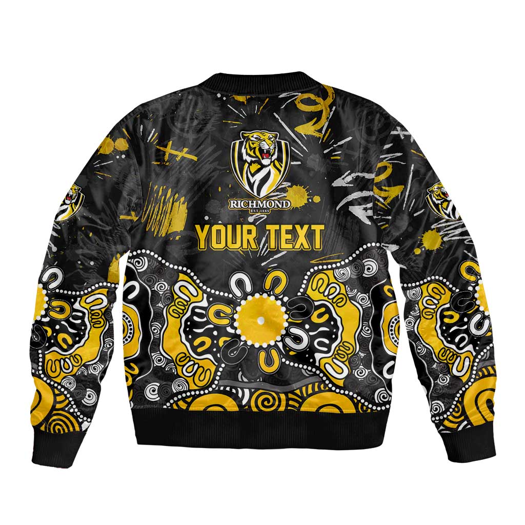Personalized Richmond Tigers Sleeve Zip Bomber Jacket Aboriginal Dot Painting Graffiti Style