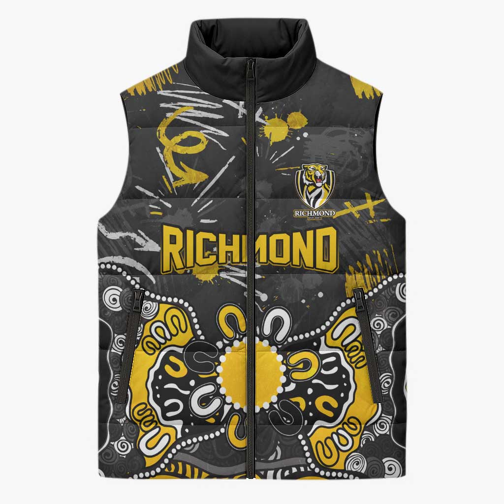 Personalized Richmond Tigers Sleeveless Puffer Jacket Aboriginal Dot Painting Graffiti Style