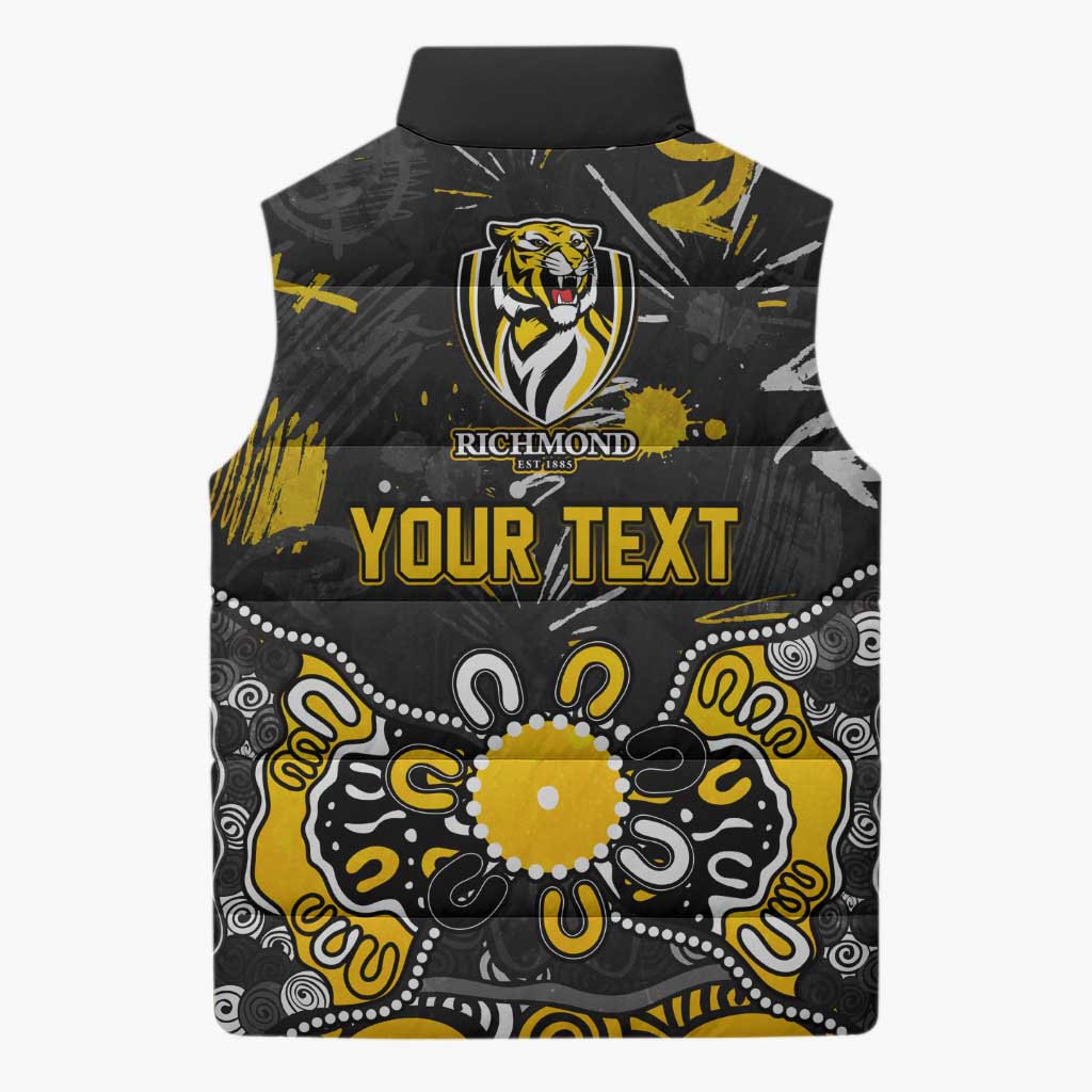 Personalized Richmond Tigers Sleeveless Puffer Jacket Aboriginal Dot Painting Graffiti Style