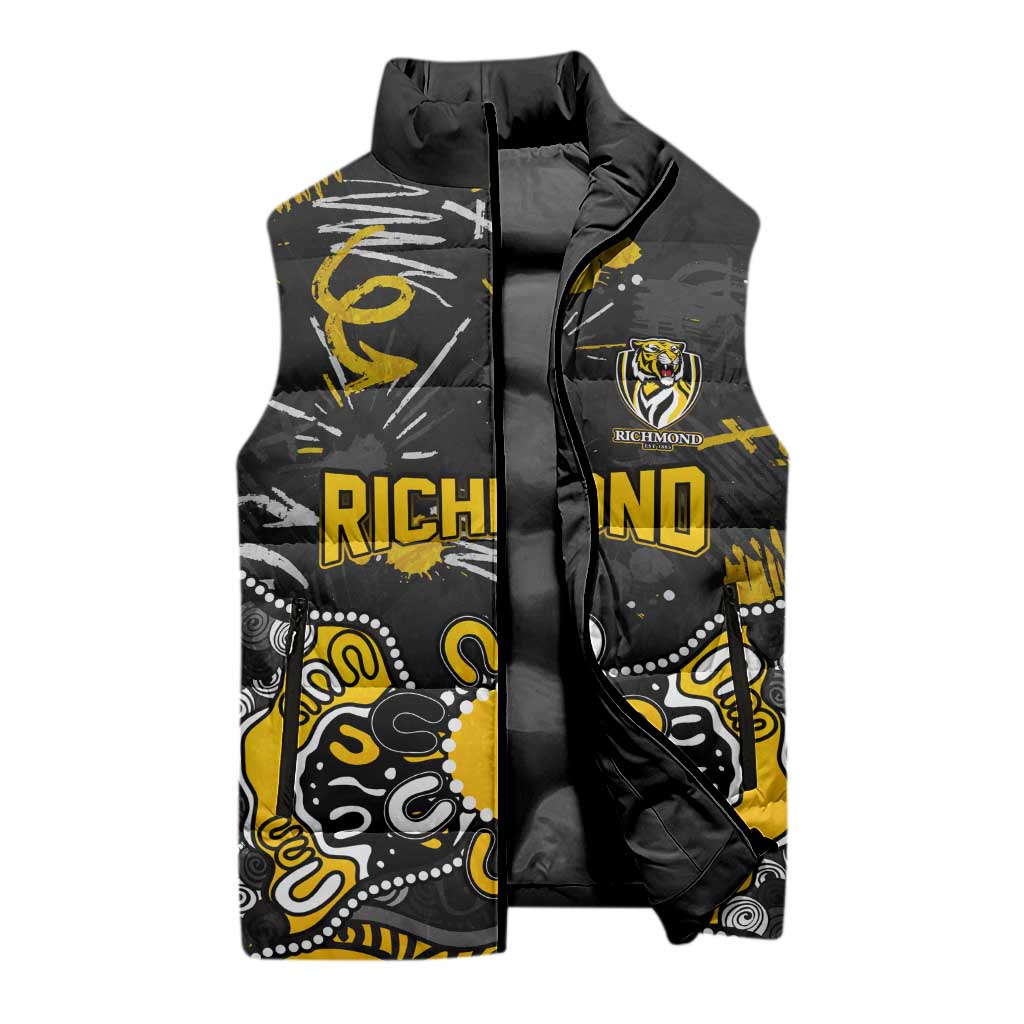 Personalized Richmond Tigers Sleeveless Puffer Jacket Aboriginal Dot Painting Graffiti Style