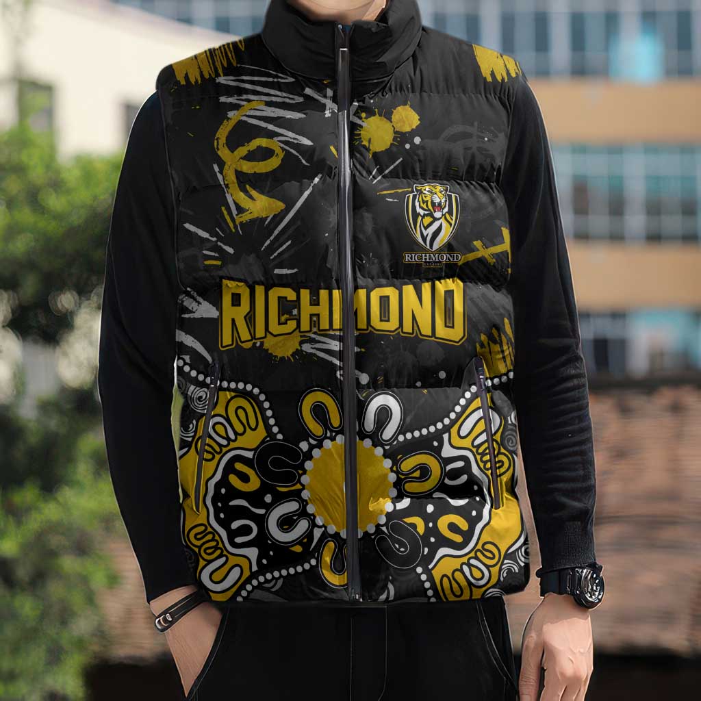 Personalized Richmond Tigers Sleeveless Puffer Jacket Aboriginal Dot Painting Graffiti Style