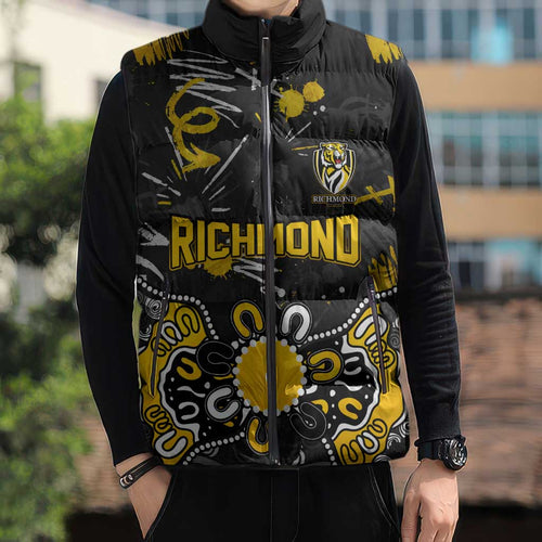 Personalized Richmond Tigers Sleeveless Puffer Jacket Aboriginal Dot Painting Graffiti Style