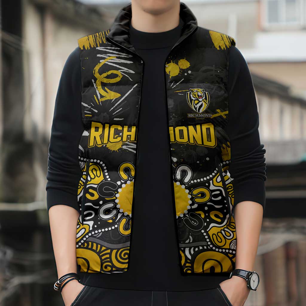 Personalized Richmond Tigers Sleeveless Puffer Jacket Aboriginal Dot Painting Graffiti Style