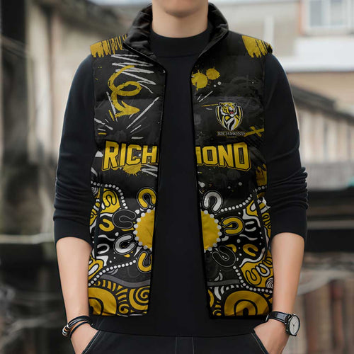 Personalized Richmond Tigers Sleeveless Puffer Jacket Aboriginal Dot Painting Graffiti Style