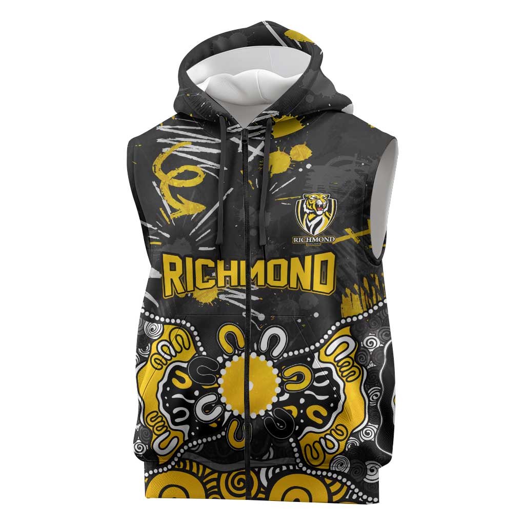 Personalized Richmond Tigers Sleeveless Zip Hoodie Aboriginal Dot Painting Graffiti Style