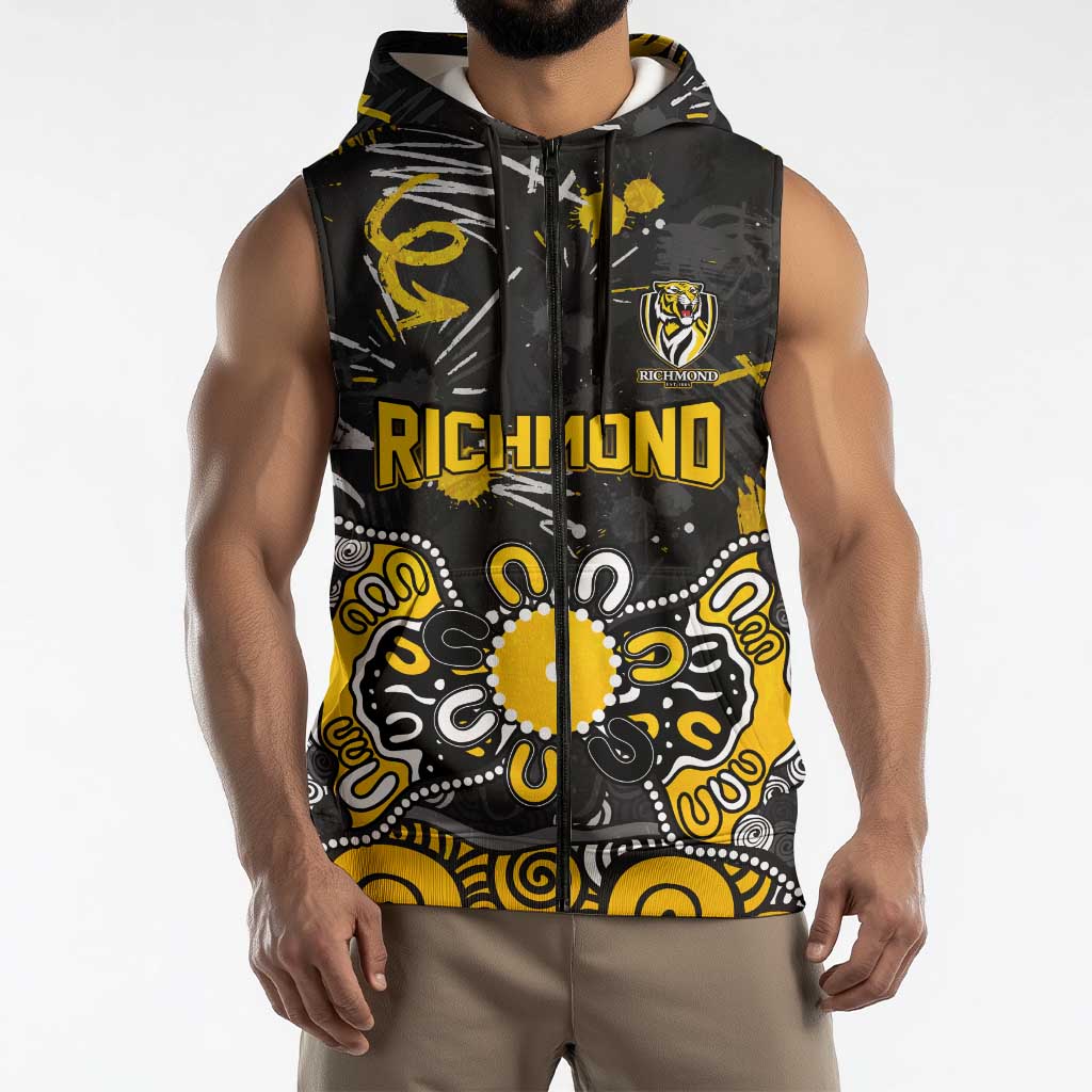 Personalized Richmond Tigers Sleeveless Zip Hoodie Aboriginal Dot Painting Graffiti Style