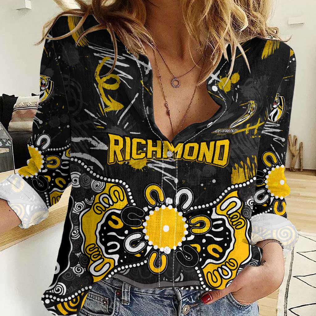 Personalized Richmond Tigers Women Casual Shirt Aboriginal Dot Painting Graffiti Style