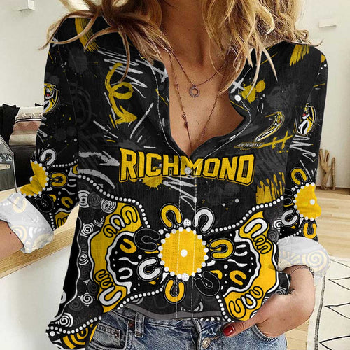 Personalized Richmond Tigers Women Casual Shirt Aboriginal Dot Painting Graffiti Style