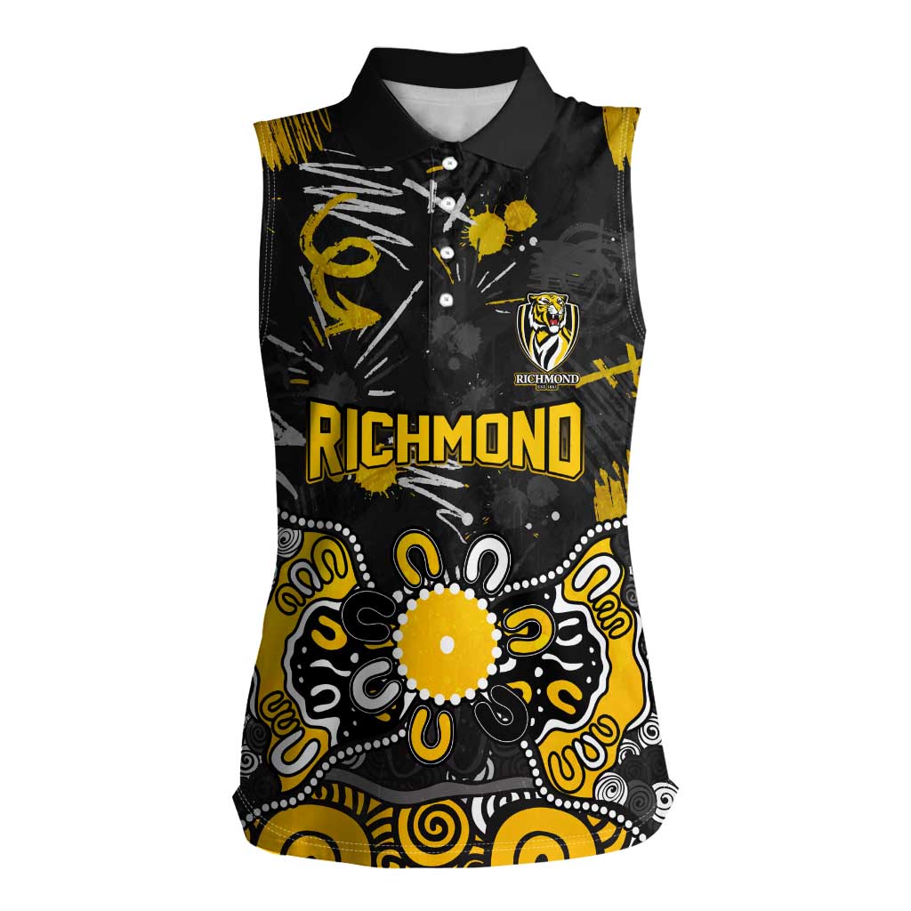 Personalized Richmond Tigers Women Sleeveless Polo Shirt Aboriginal Dot Painting Graffiti Style