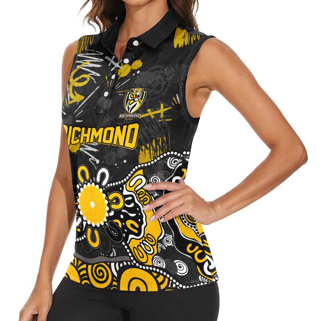 Personalized Richmond Tigers Women Sleeveless Polo Shirt Aboriginal Dot Painting Graffiti Style