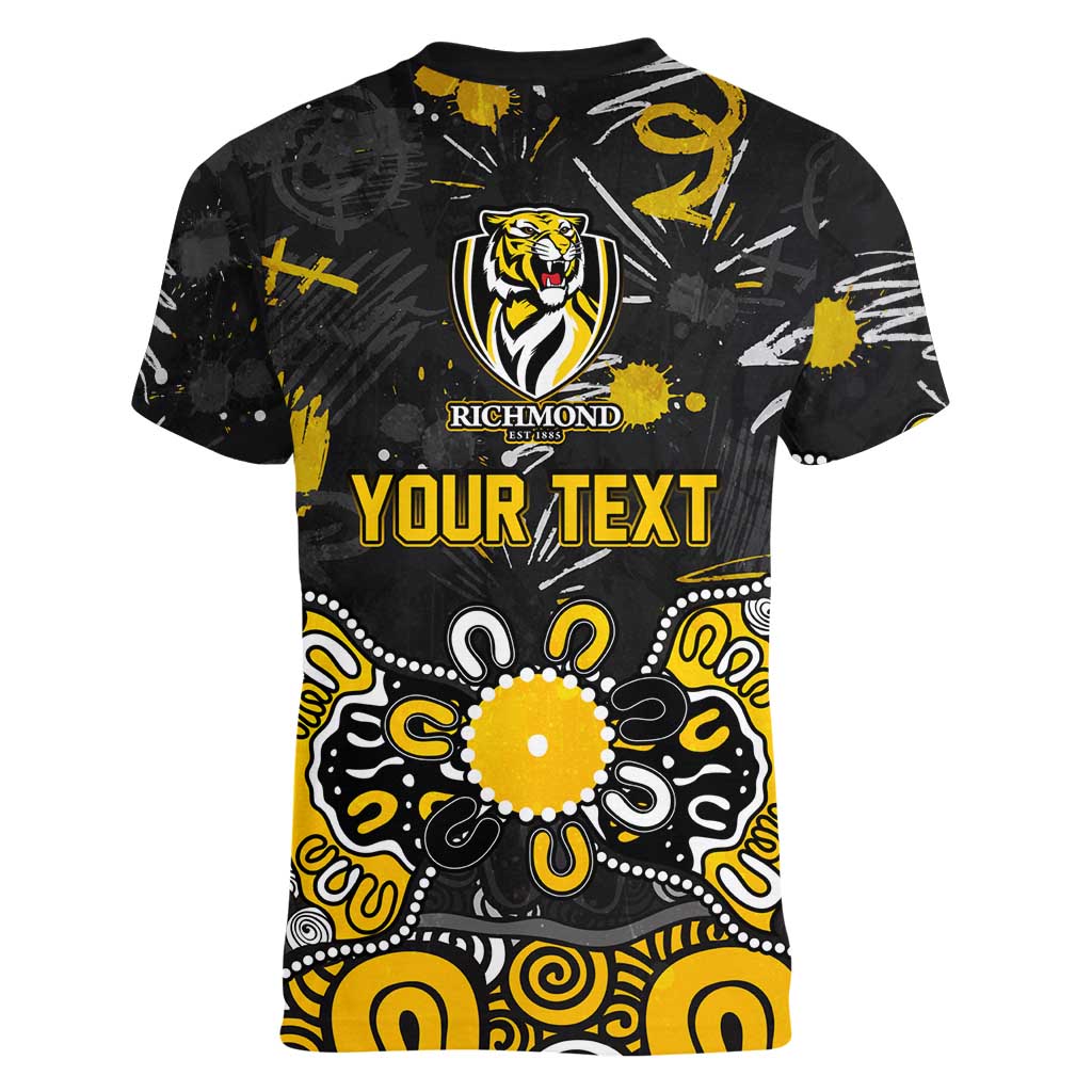 Personalized Richmond Tigers Women V-Neck T-Shirt Aboriginal Dot Painting Graffiti Style