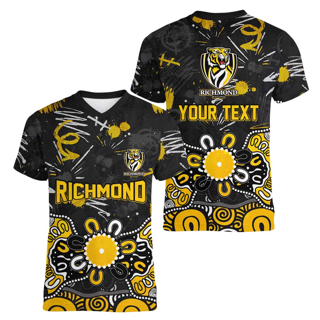 Personalized Richmond Tigers Women V-Neck T-Shirt Aboriginal Dot Painting Graffiti Style