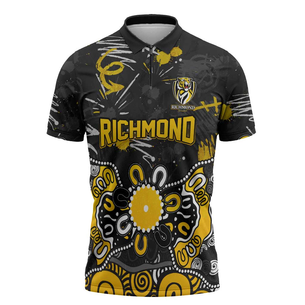 Personalized Richmond Tigers Zipper Polo Shirt Aboriginal Dot Painting Graffiti Style