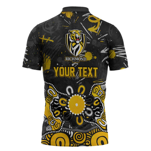 Personalized Richmond Tigers Zipper Polo Shirt Aboriginal Dot Painting Graffiti Style