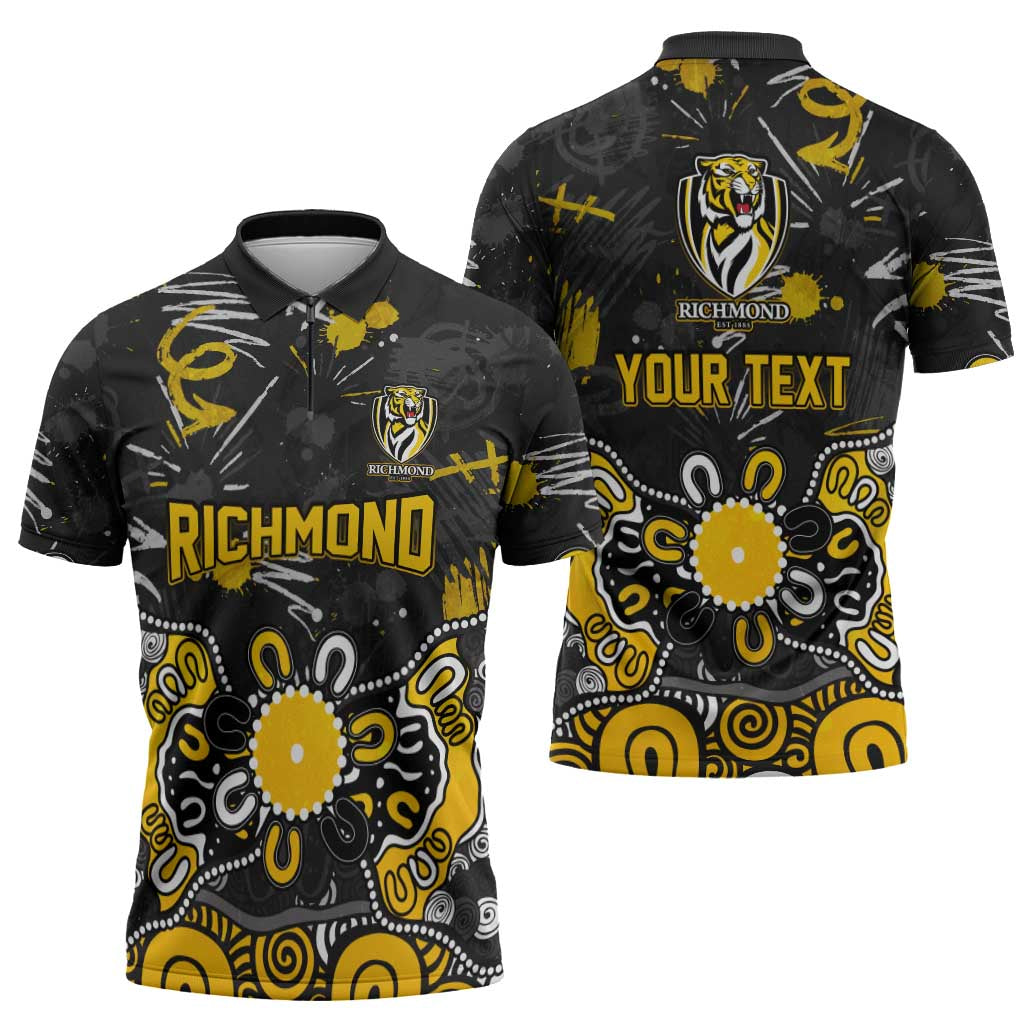 Personalized Richmond Tigers Zipper Polo Shirt Aboriginal Dot Painting Graffiti Style
