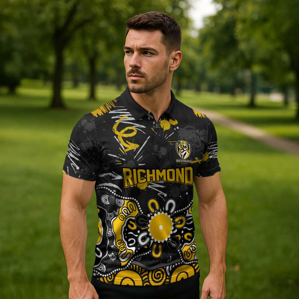 Personalized Richmond Tigers Zipper Polo Shirt Aboriginal Dot Painting Graffiti Style